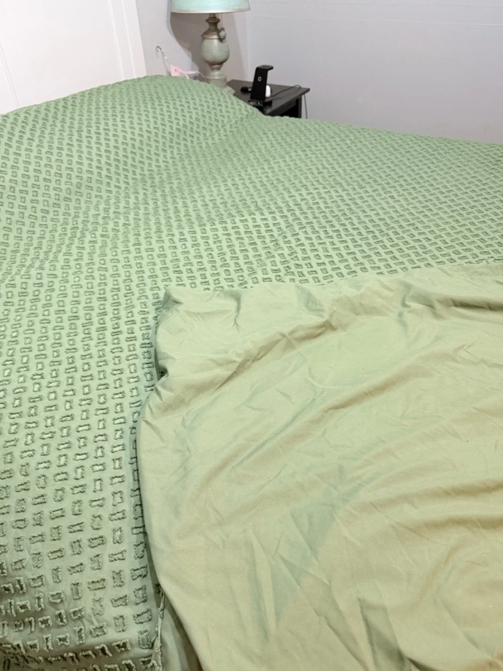 Green cut thread vintage look bedspread